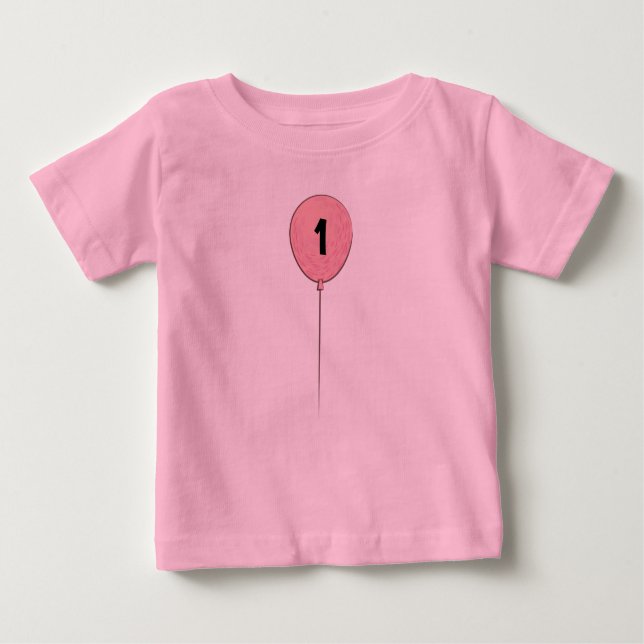 Camiseta De Bebé Primer cumpleaños con globo rosado (Anverso)