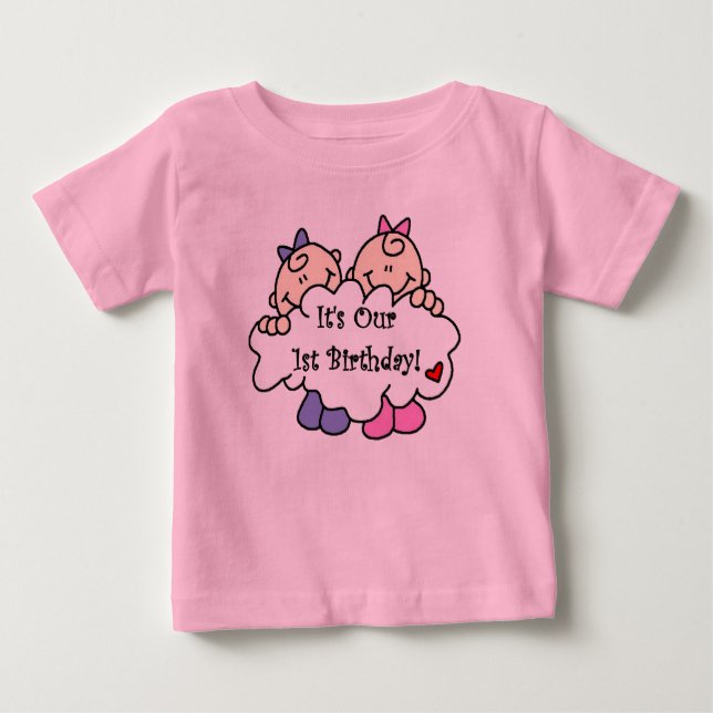 Camiseta De Bebé Primer cumpleaños de Chicas gemelos (Anverso)
