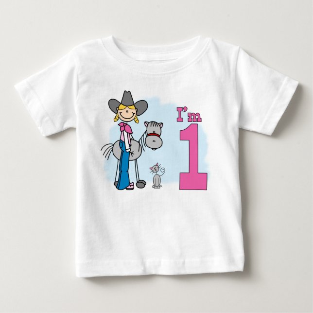 Camiseta De Bebé Primer cumpleaños de Cowgirl Stick (Anverso)
