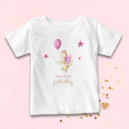 Camiseta De Bebé Primer cumpleaños de Cute Dragon Chica
