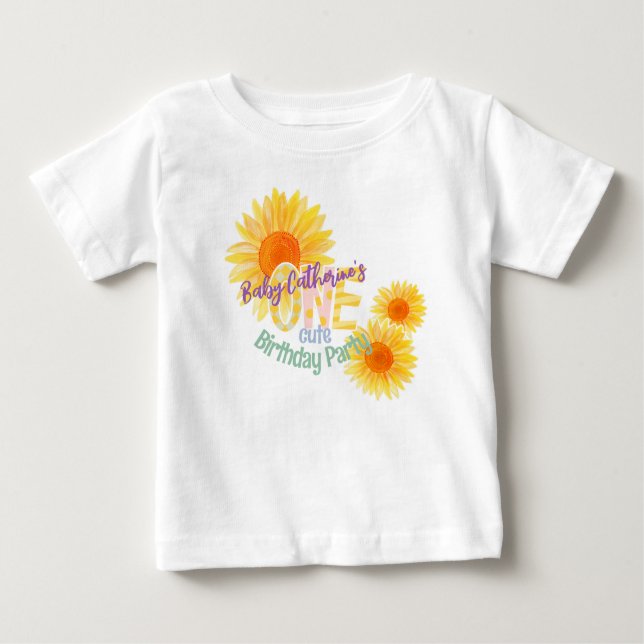 Camiseta De Bebé Primer cumpleaños de Cute Sunflower (Anverso)