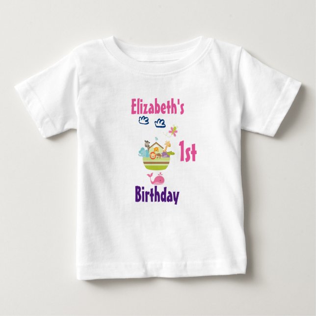Camiseta De Bebé Primer cumpleaños de Cute Zoo Animal Ark (Anverso)