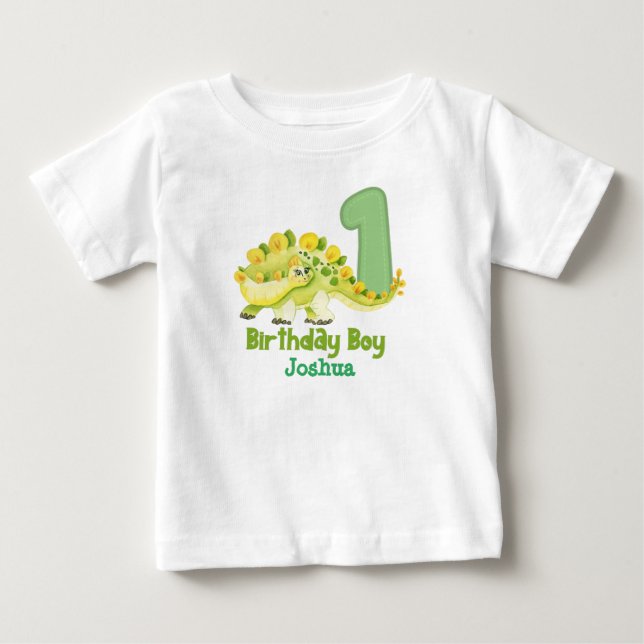 Camiseta De Bebé Primer cumpleaños de Dinosaur con el nombre de Bab (Anverso)