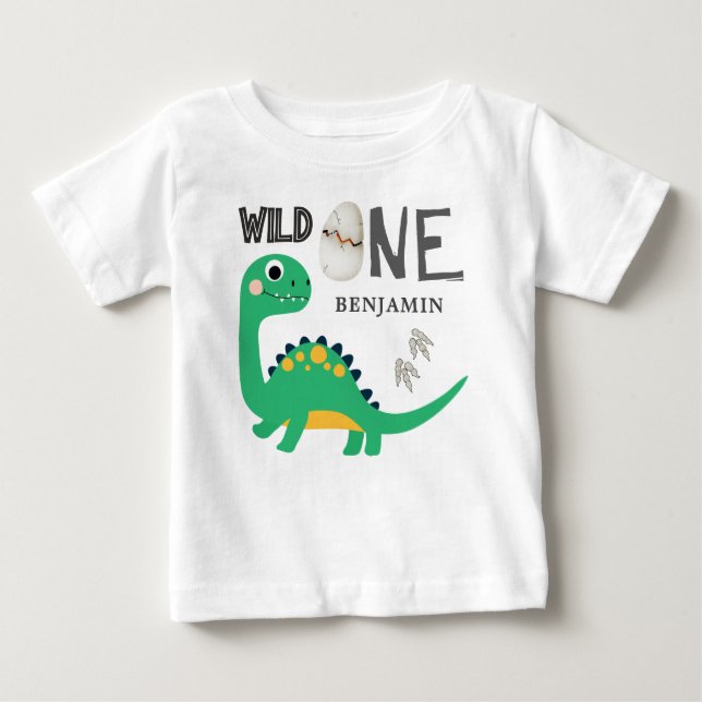 Camiseta De Bebé Primer cumpleaños de dinosaurio WILD ONE personali (Anverso)