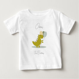 Camiseta De Bebé Primer cumpleaños de Dinosaurio Yellow Green Grey