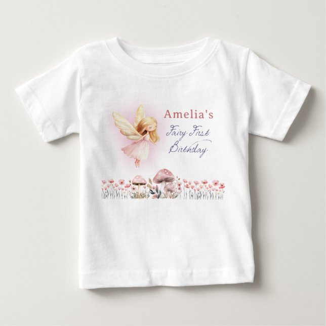 Camiseta De Bebé Primer Cumpleaños de Fairy Primera Niña (Anverso)