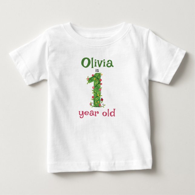 Camiseta De Bebé Primer Cumpleaños de Flores y Enredaderas (Anverso)