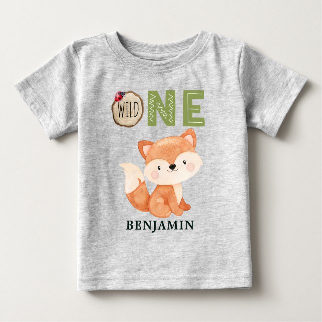 Camiseta De Bebé Primer cumpleaños de Fox WILD ONE Woodland (Anverso)