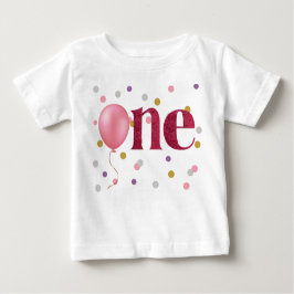 Camiseta De Bebé Primer cumpleaños de Globo Rosa y Confetti