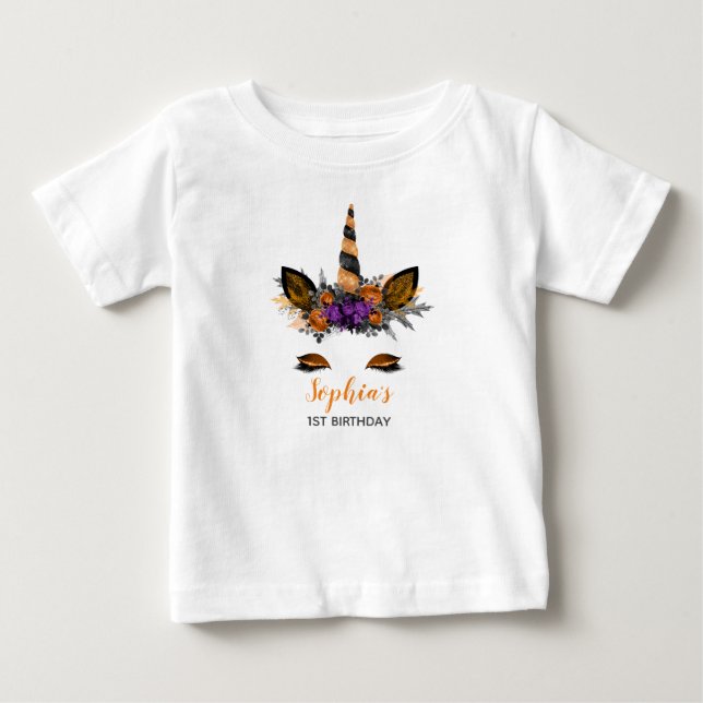 Camiseta De Bebé Primer cumpleaños de Halloween Unicorn Orang Chica (Anverso)