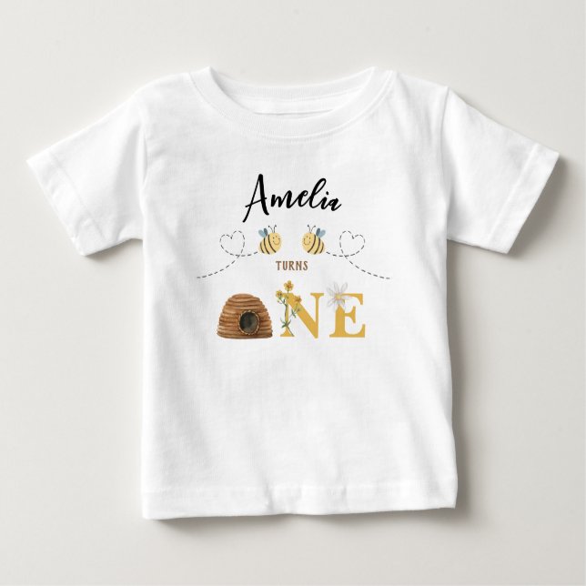 Camiseta De Bebé Primer cumpleaños de la Abeja Cuta Moderna (Anverso)