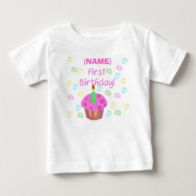 Camiseta De Bebé Primer cumpleaños de la magdalena rosada (Anverso)