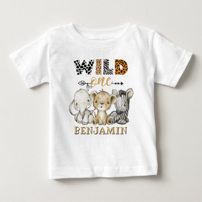 Camiseta De Bebé Primer cumpleaños de la selva WILD ONE personaliza (Anverso)