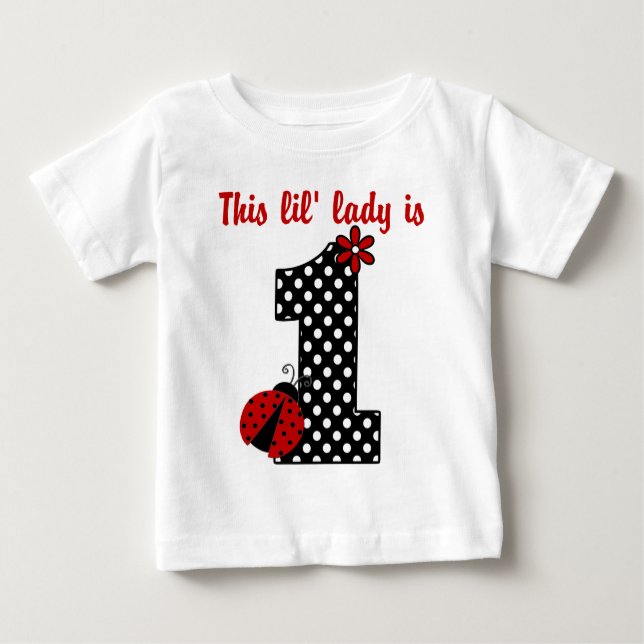 Camiseta De Bebé "Primer cumpleaños de Ladybug" MONOGRAM RUFFLE TEE (Anverso)