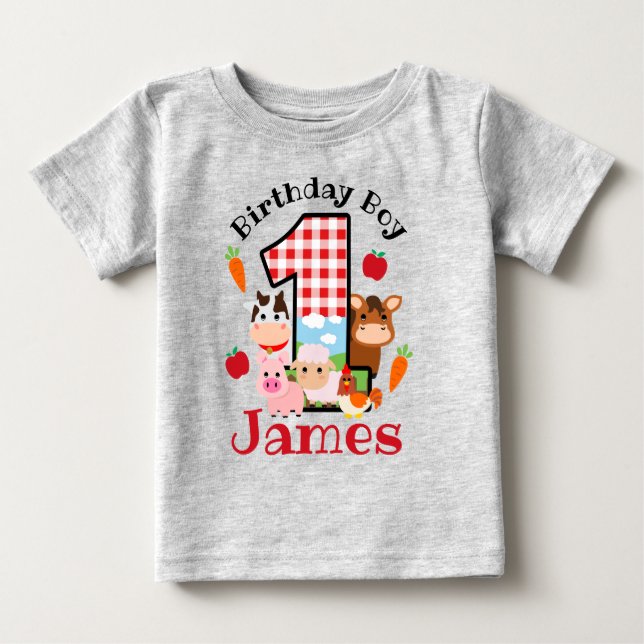 Camiseta De Bebé Primer cumpleaños de los animales de granja | Cump (Anverso)