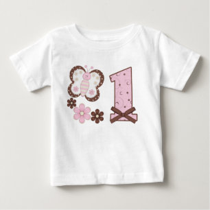 Camiseta De Bebé Primer cumpleaños de mariposa rosa