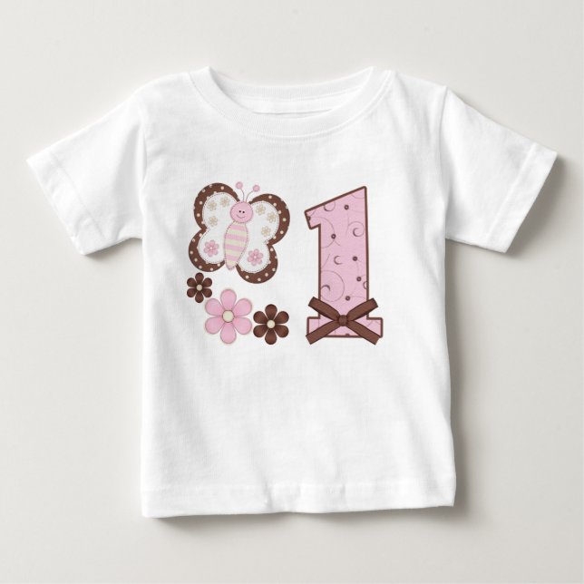 Camiseta De Bebé Primer cumpleaños de mariposa rosa (Anverso)