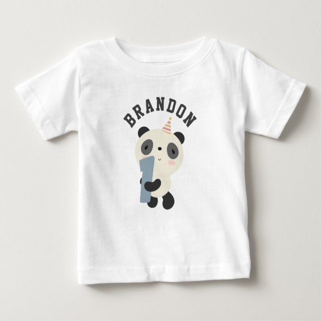 Camiseta De Bebé Primer cumpleaños de personalizable Cute Panda (Anverso)