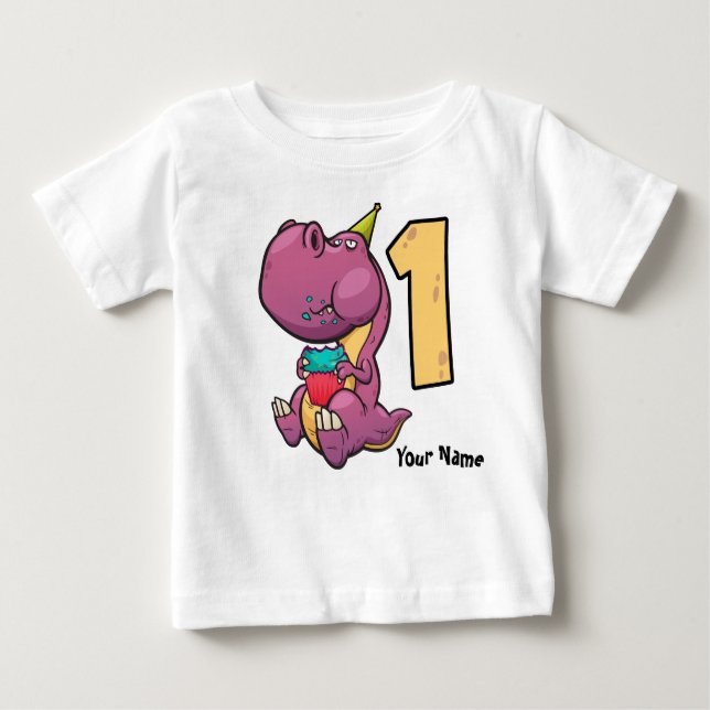Camiseta De Bebé Primer cumpleaños de Purple Dinosaur T-Rex (Anverso)