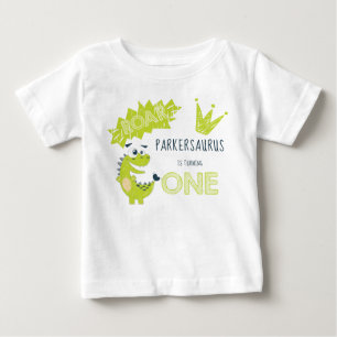 Camiseta De Bebé Primer cumpleaños de ROAR Green Dinosaur