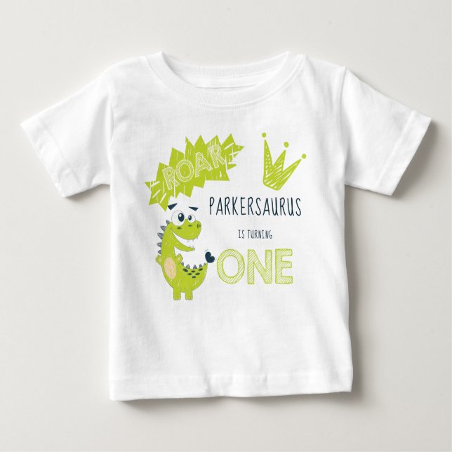 Camiseta De Bebé Primer cumpleaños de ROAR Green Dinosaur (Anverso)