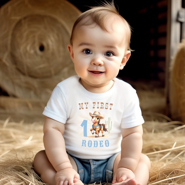 Camiseta De Bebé Primer cumpleaños de Rodeo Western Cowboy (First Rodeo Western Cowboy 1st Birthday Baby T-Shirt)
