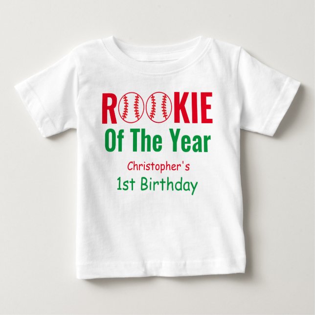 Camiseta De Bebé Primer cumpleaños de Rookie Baseball (Anverso)