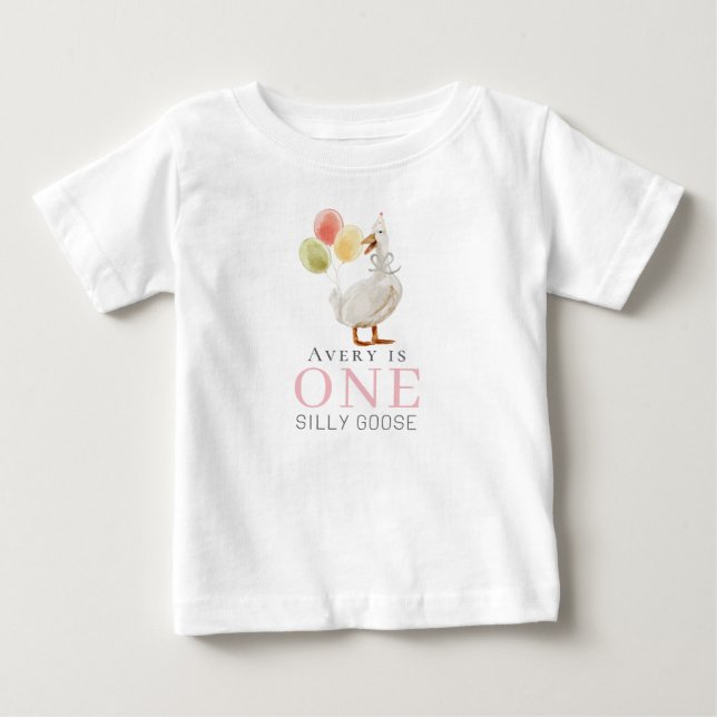 Camiseta De Bebé Primer cumpleaños de un Chica rosado y bobo (Anverso)