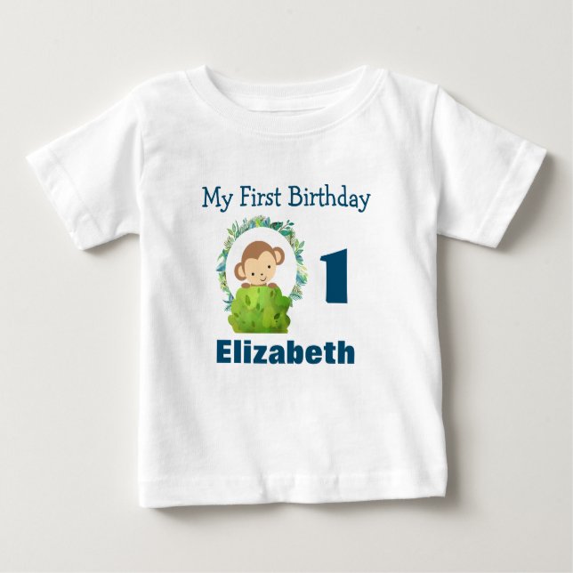 Camiseta De Bebé Primer cumpleaños de un mono azarí lindo (Anverso)