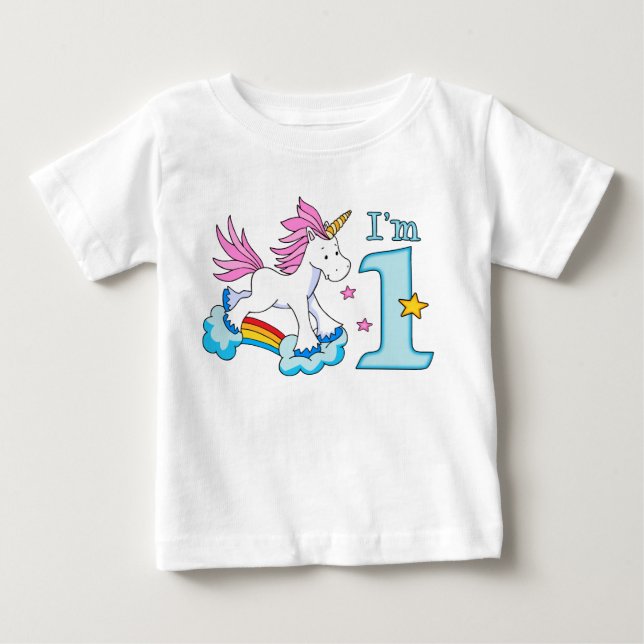 Camiseta De Bebé Primer cumpleaños de Unicorn Rainbow (Anverso)
