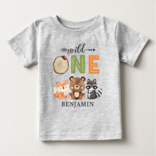 Camiseta De Bebé Primer cumpleaños de WILD ONE Woodland personaliz
