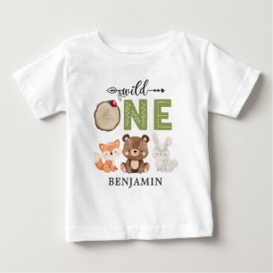 Camiseta De Bebé Primer cumpleaños de WILD ONE Woodland personaliz