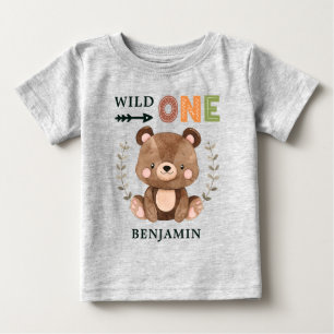 Camiseta De Bebé Primer cumpleaños de WILD ONE Woodland personaliz