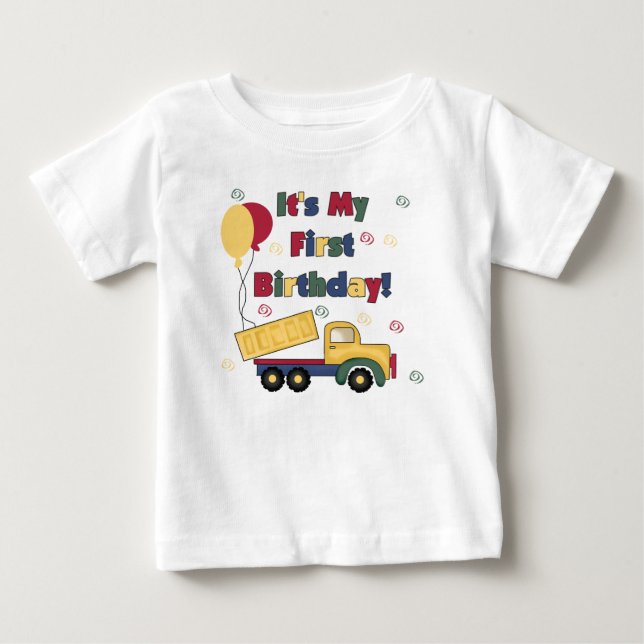 Camiseta De Bebé Primer cumpleaños del camión volquete (Anverso)