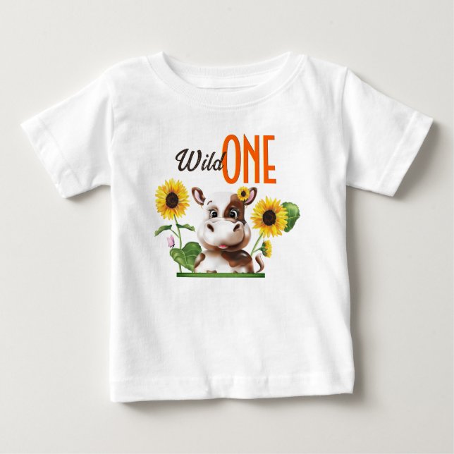 Camiseta De Bebé Primer cumpleaños del Chica de girasol de vaca mar (Anverso)
