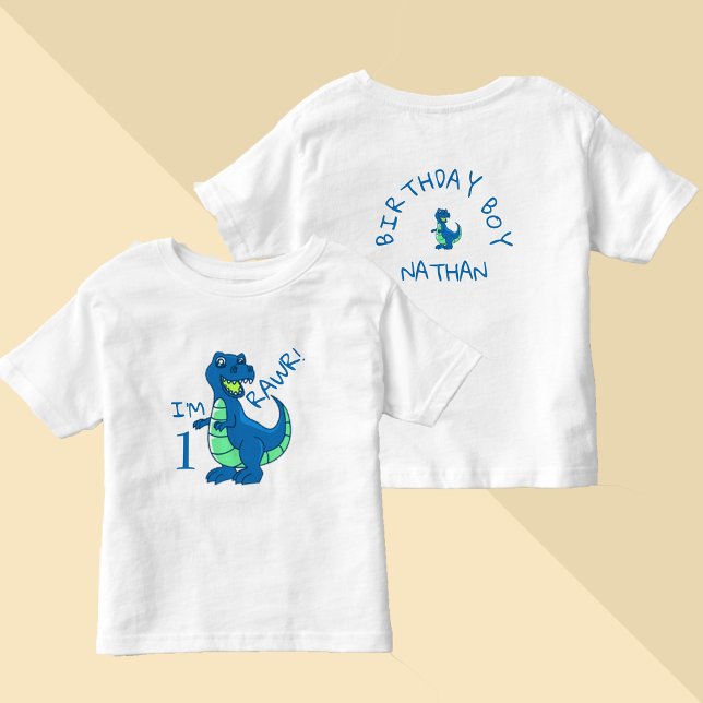 Camiseta De Bebé Primer cumpleaños del dinosaurio verde azul lindo (Cute Blue Green Dinosaur First Birthday Toddler T-shirt)