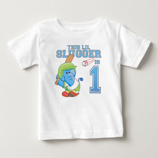 Camiseta De Bebé Primer cumpleaños del Elephant Baseball (Anverso)