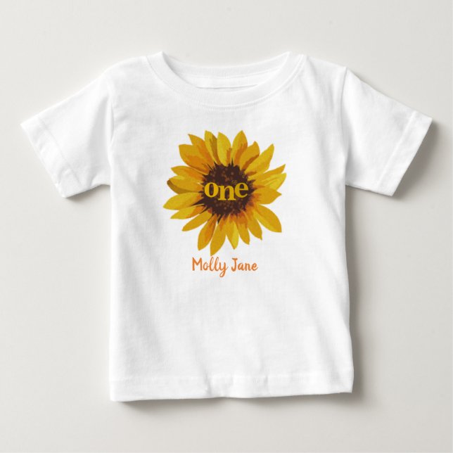 Camiseta De Bebé Primer cumpleaños del girasol acuarela (Anverso)