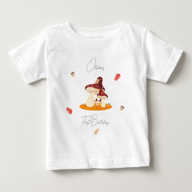 Camiseta De Bebé Primer cumpleaños del hongo Woodland Forest (Anverso)