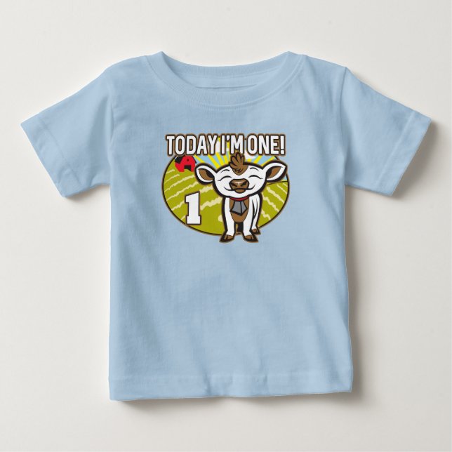 Camiseta De Bebé Primer cumpleaños del niño ¡Hoy soy uno! Cute Cow (Anverso)