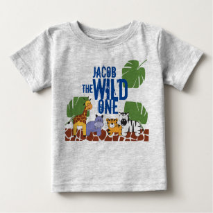 Camiseta De Bebé Primer cumpleaños del nombre azul Safari de WILD O