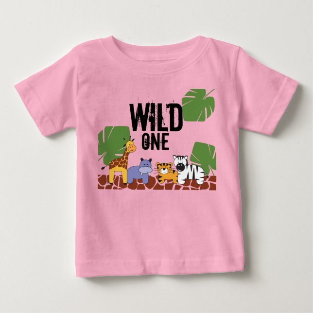 Camiseta De Bebé Primer cumpleaños del tema de la selva safari "WIL (Anverso)