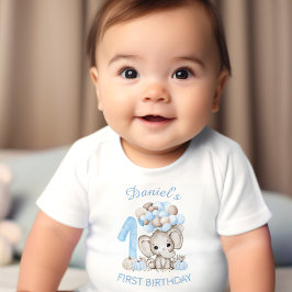 Camiseta De Bebé Primer cumpleaños, elefante lindo, niño que cae, c