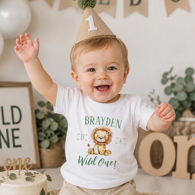 Camiseta De Bebé Primer Cumpleaños Fiera Uno León (First Birthday Wild One Lion Baby T-Shirt)