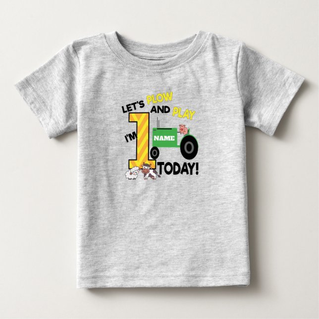 Camiseta De Bebé Primer cumpleaños - fiesta de tractores con temáti (Anverso)