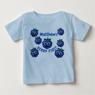 Camiseta De Bebé Primer Cumpleaños Niño Azul Arándano 1er