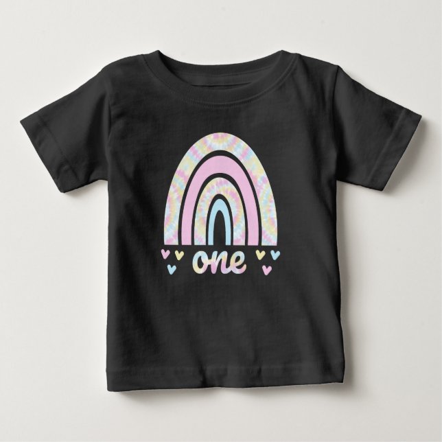 Camiseta De Bebé Primer cumpleaños Pastel Tie-Dye Rainbows (Anverso)