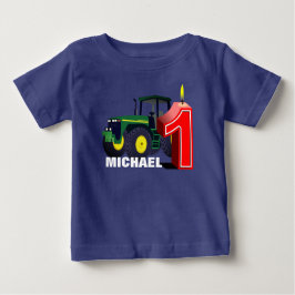 Camiseta De Bebé Primer cumpleaños personalizado del tractor verde