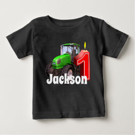 Camiseta De Bebé Primer cumpleaños personalizado del tractor verde