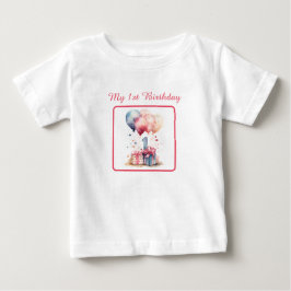 Camiseta De Bebé Primer cumpleaños - Regalos de acuarela y globos -
